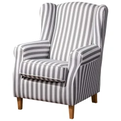 Gestreifter Ohrensessel in Hellbraun und Weiß - Carlovac^Wohnen Sale