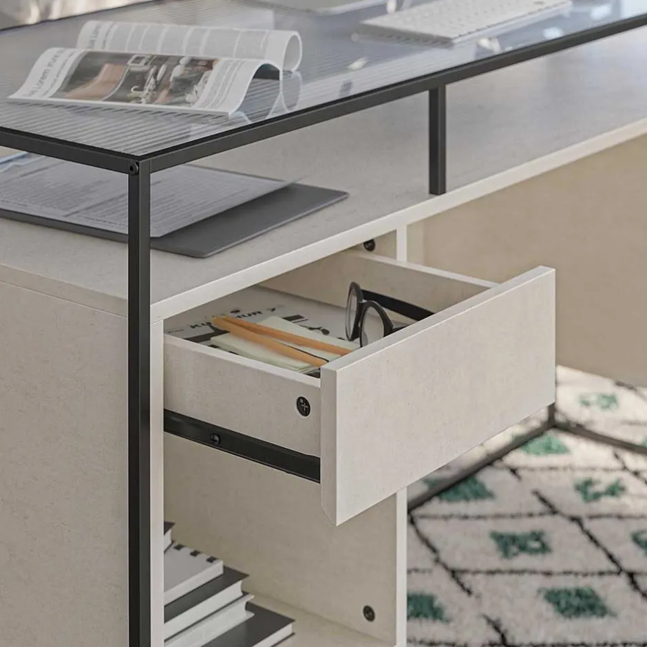 Kinder Wohnen Glas Schreibtisch mit Rillen Strukturglasplatte - Corners