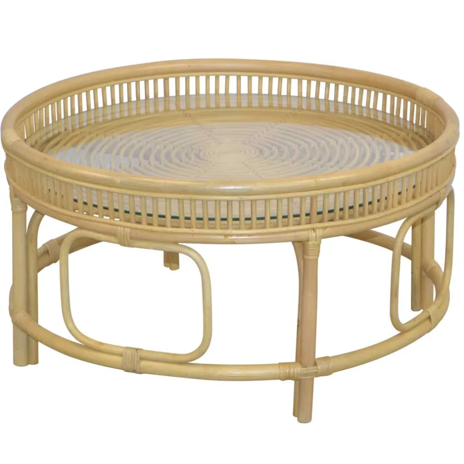 Glas Wohnzimmertisch mit Rattan Gestell - Fidelphia^Wohnen