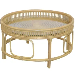 Glas Wohnzimmertisch mit Rattan Gestell - Fidelphia^Wohnen