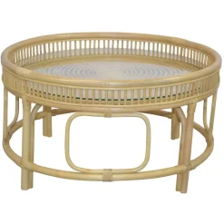 Glas Wohnzimmertisch mit Rattan Gestell - Fidelphia^Wohnen