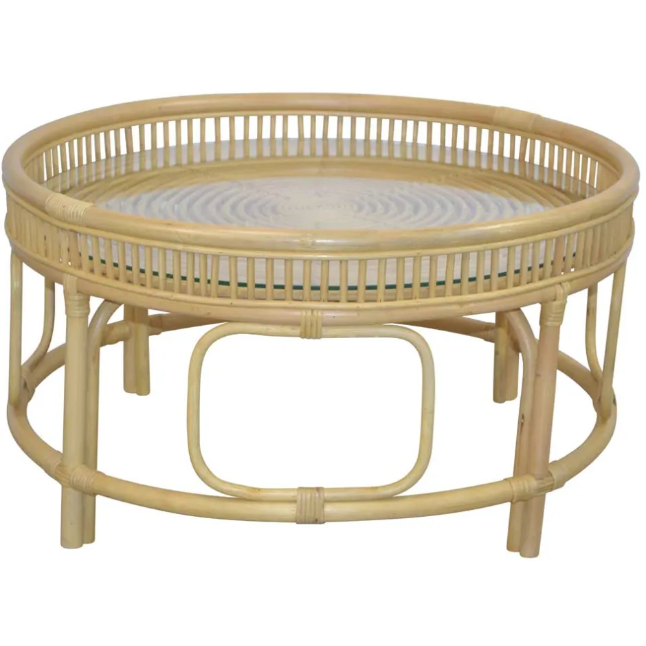 Glas Wohnzimmertisch mit Rattan Gestell - Fidelphia^Wohnen