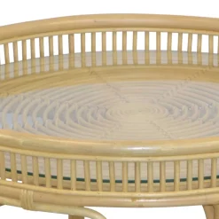 Glas Wohnzimmertisch mit Rattan Gestell - Fidelphia^Wohnen