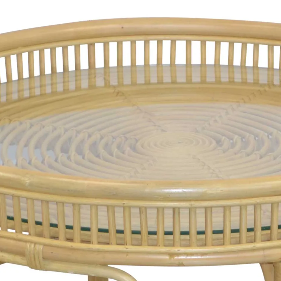 Glas Wohnzimmertisch mit Rattan Gestell - Fidelphia^Wohnen