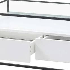 Wohnen Glas-Sofatisch mit zwei Schubladen und Ablage - Nastoria