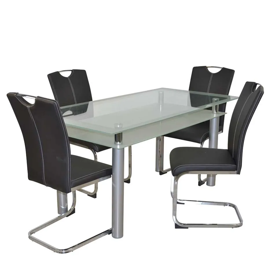 Wohnen Glastisch & Freischwinger Stühle - Zaparony (fünfteilig)