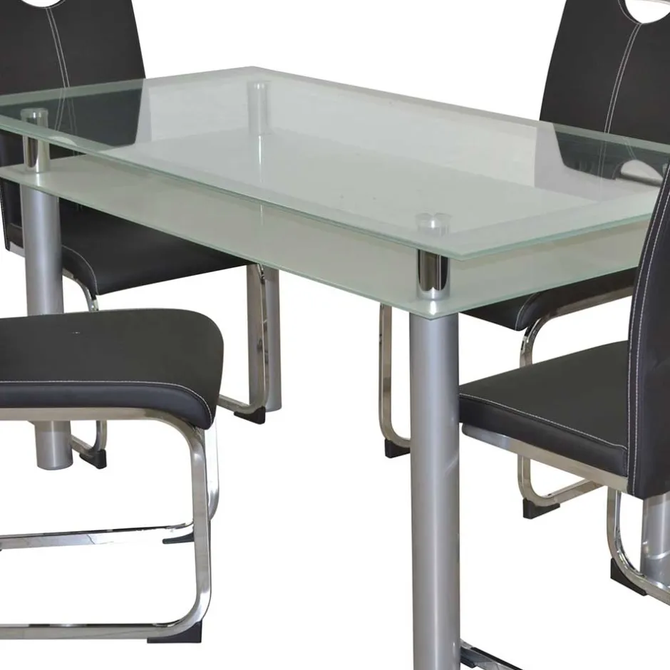 Wohnen Glastisch & Freischwinger Stühle - Zaparony (fünfteilig)