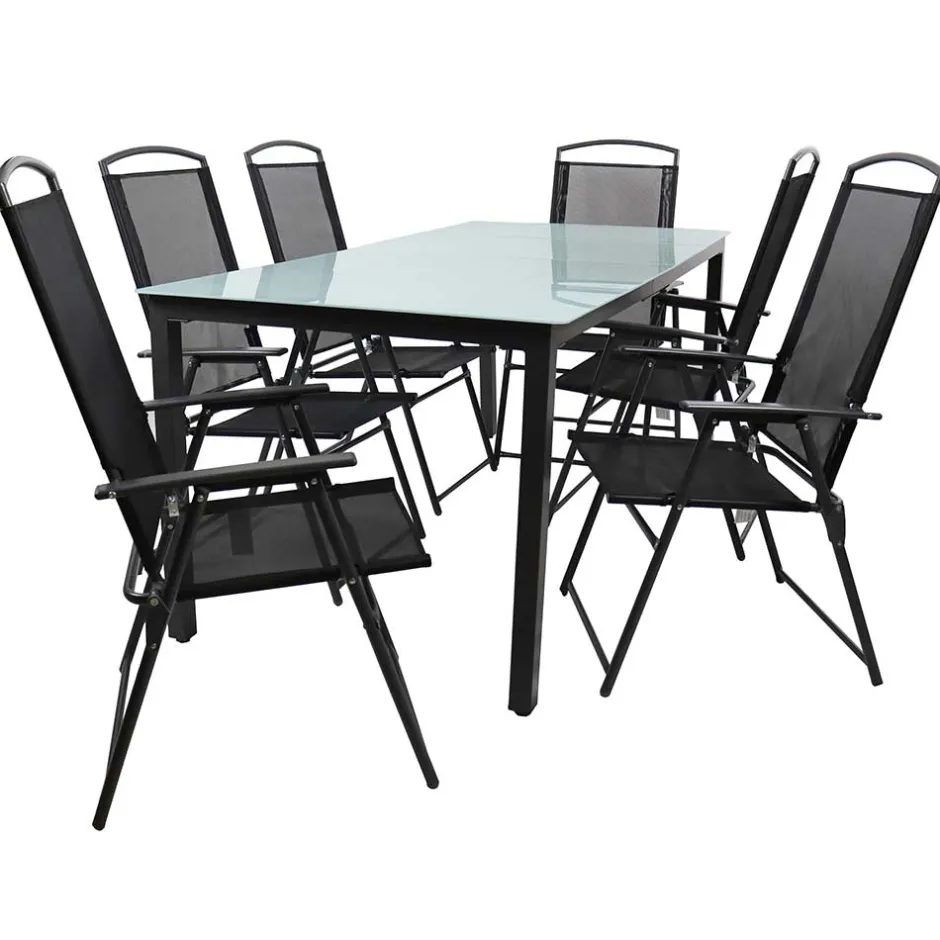 Wohnen Glastisch & Klappstühle wetterfest - Cretania (siebenteilig)