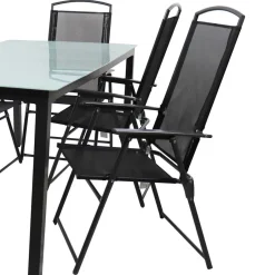 Wohnen Glastisch & Klappstühle wetterfest - Cretania (siebenteilig)