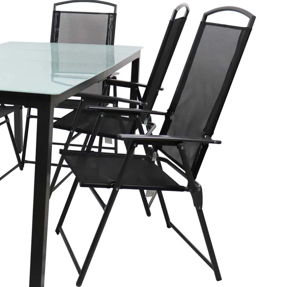 Wohnen Glastisch & Klappstühle wetterfest - Cretania (siebenteilig)