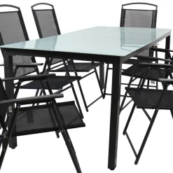 Wohnen Glastisch & Klappstühle wetterfest - Cretania (siebenteilig)