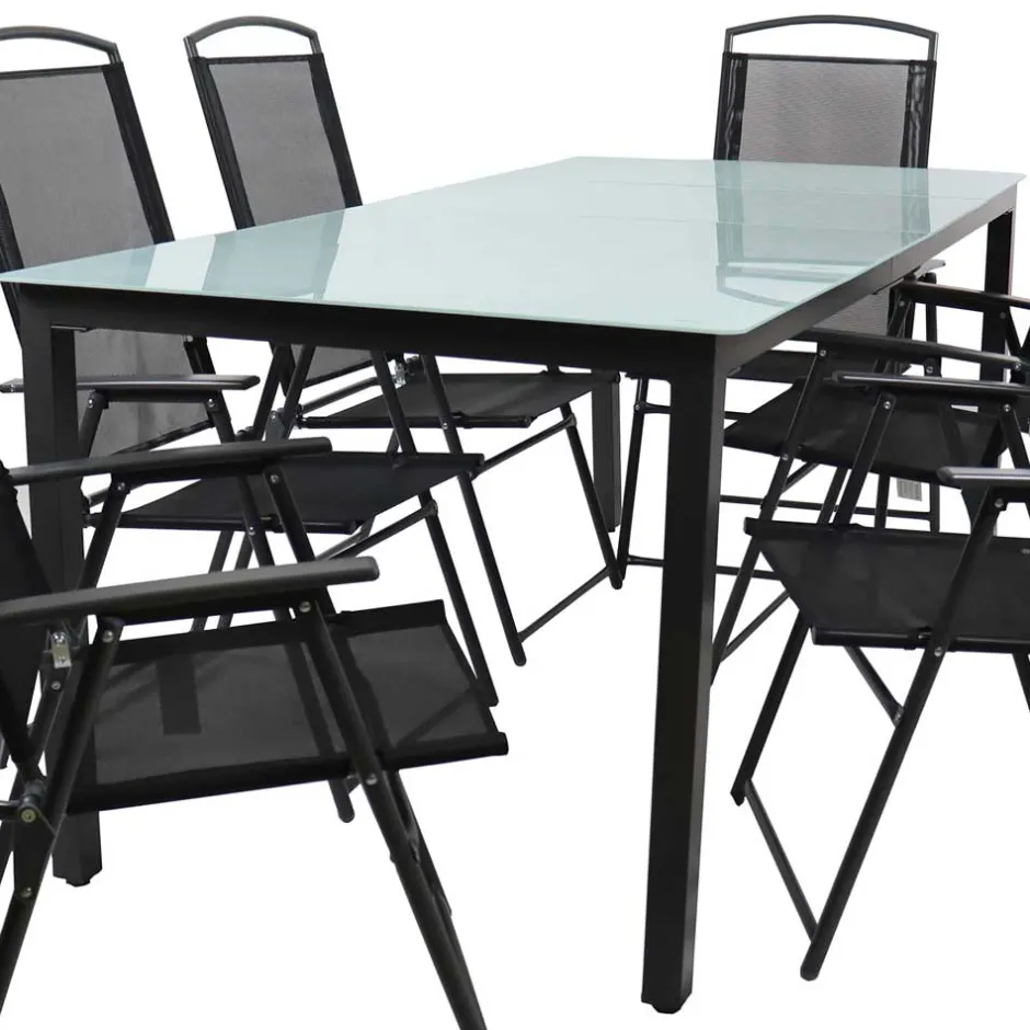 Wohnen Glastisch & Klappstühle wetterfest - Cretania (siebenteilig)