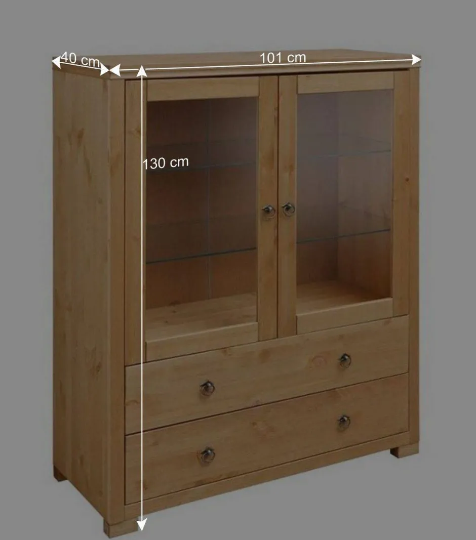 Glastüren Highboard in Natur geölt - Vinidad^Wohnen