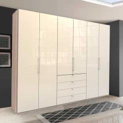 Gleittüren Kleiderschrank in Creme Glasfront - Rativian^Wohnen Sale