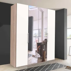 Wohnen Gleittüren-Kleiderschrank in Weiß mit Spiegel - Vaclyn