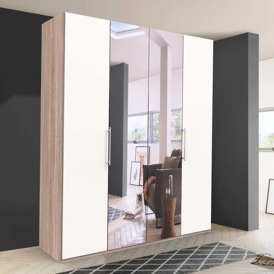 Wohnen Gleittüren-Kleiderschrank in Weiß mit Spiegel - Vaclyn