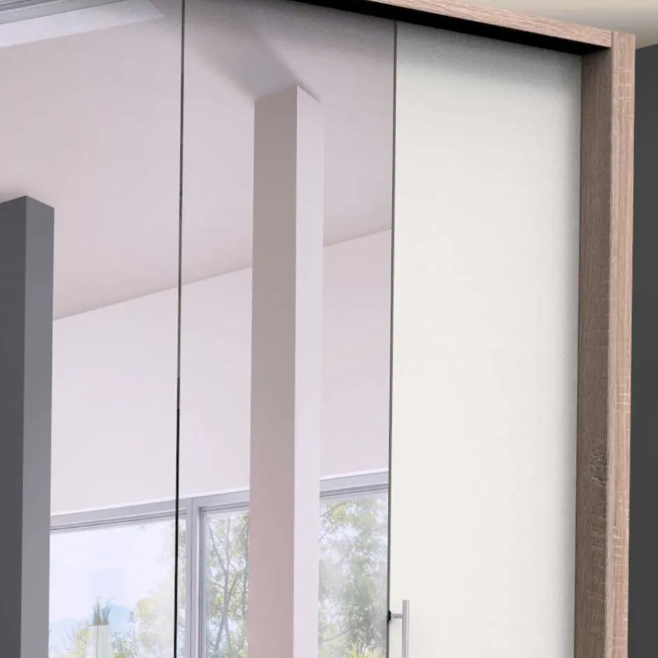 Wohnen Gleittüren-Kleiderschrank in Weiß mit Spiegel - Vaclyn