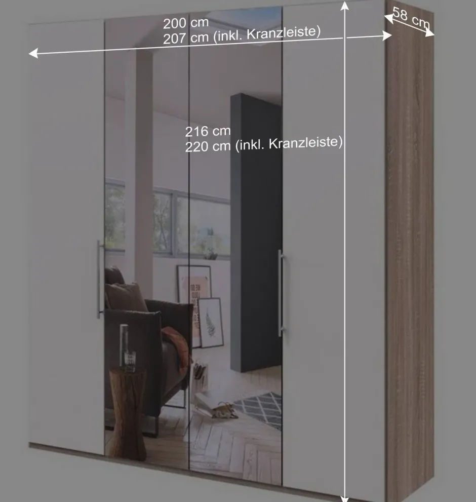 Wohnen Gleittüren-Kleiderschrank in Weiß mit Spiegel - Vaclyn