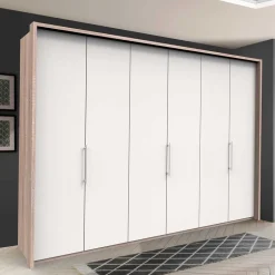 Wohnen Gleittürenschrank in Weiß & Eiche sägerau - Vaclyn