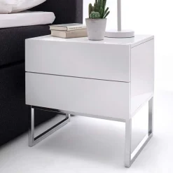 Günstige Design Nachtkommode in Weiß Merin mit Chrom^Wohnen Clearance