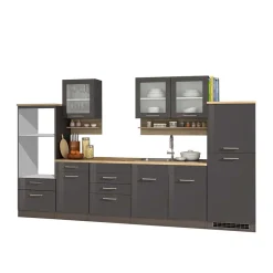 Wohnen Graue Hochglanz Küche als Leerblock - Bozenia III (zehnteilig)