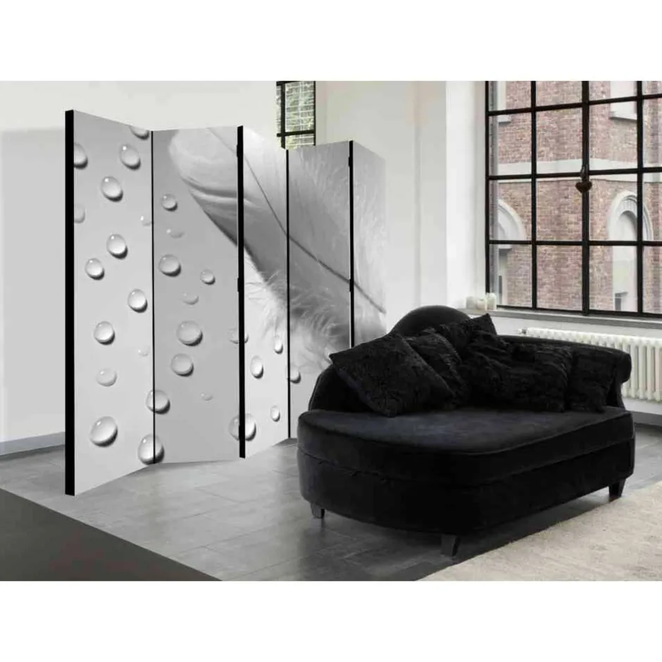 Graue Raumteiler Wand mit Feder & Tropfen - Lornas^Wohnen Sale