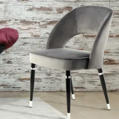 Wohnen Graue Samtstühle mit Eisenbeinen - Viarolia (2er Set)