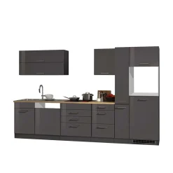 Wohnen Grauer Hochglanz Küchenblock 330cm - Bozenia (achtteilig)