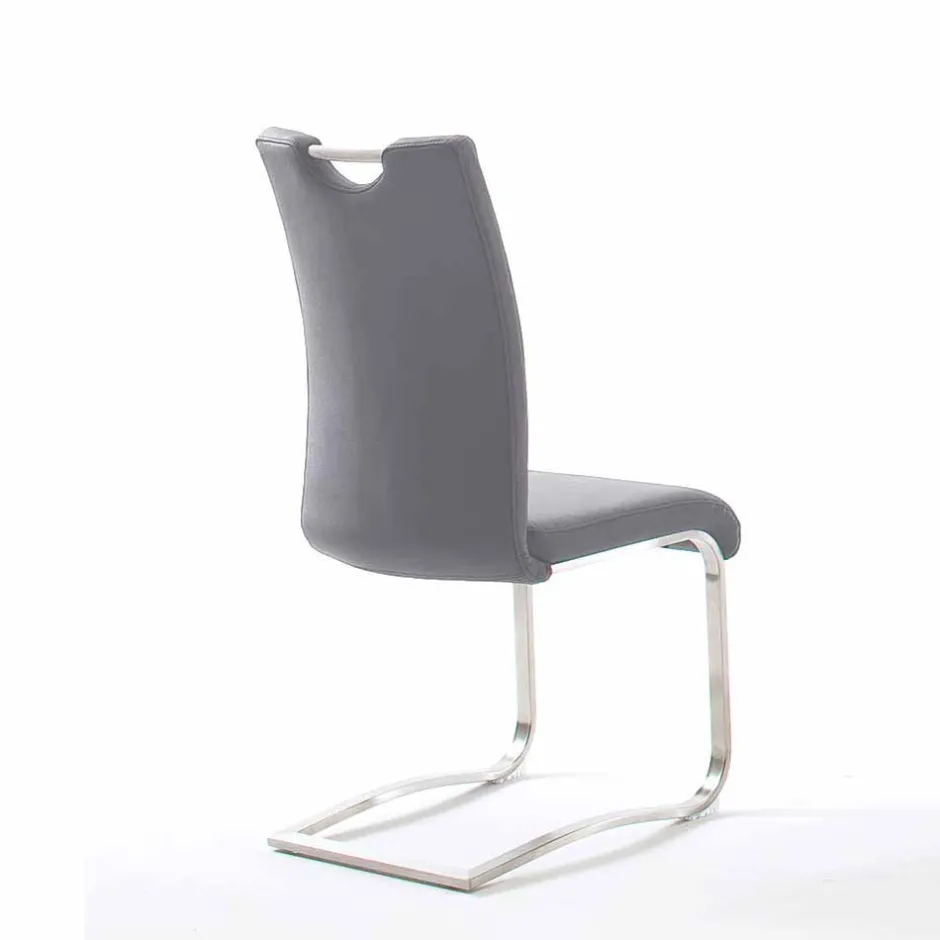 Grauer Lederstuhl mit Edelstahl - Yetarra (2er Set)^Wohnen Clearance