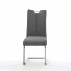 Grauer Lederstuhl mit Edelstahl - Yetarra (2er Set)^Wohnen Clearance