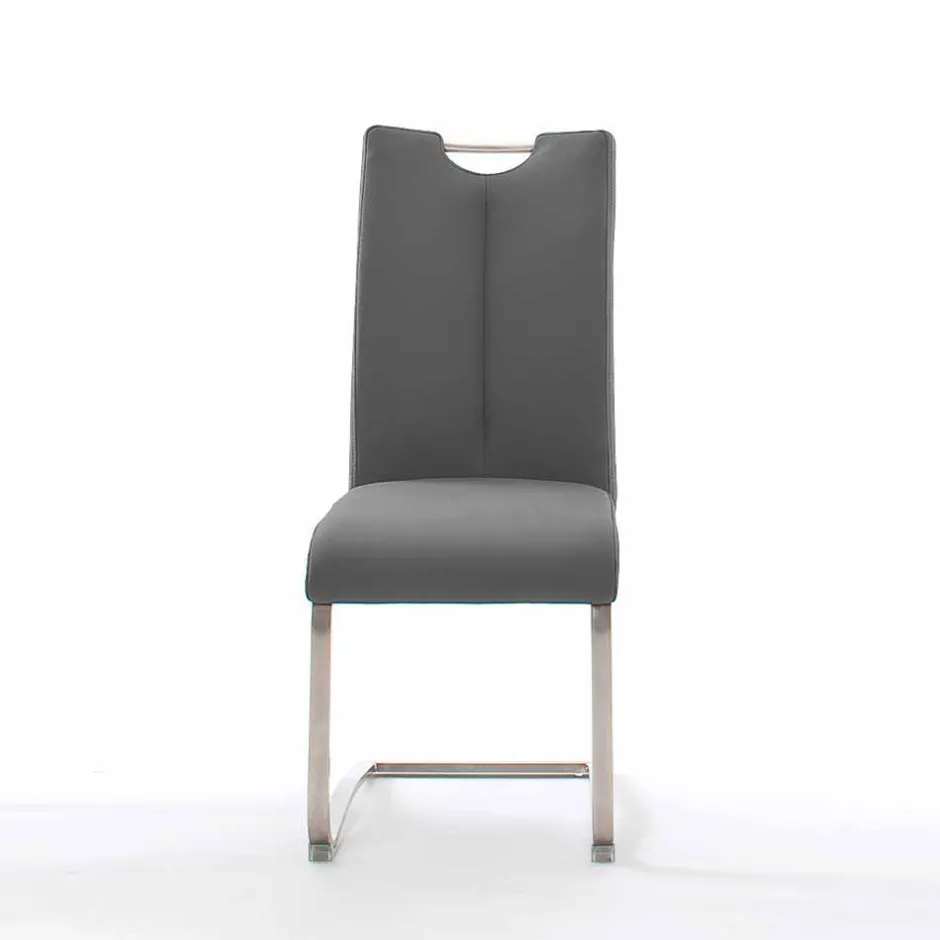 Grauer Lederstuhl mit Edelstahl - Yetarra (2er Set)^Wohnen Clearance