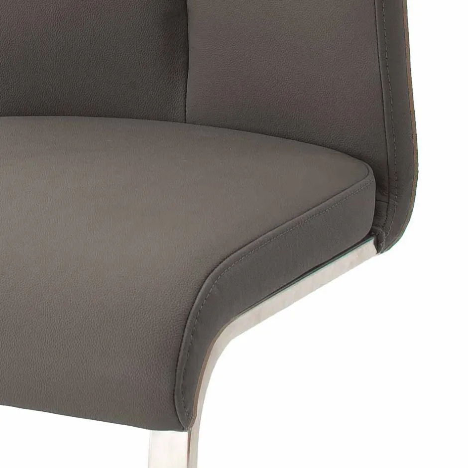 Grauer Lederstuhl mit Edelstahl - Yetarra (2er Set)^Wohnen Clearance