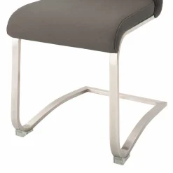 Grauer Lederstuhl mit Edelstahl - Yetarra (2er Set)^Wohnen Clearance