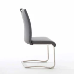 Grauer Lederstuhl mit Edelstahl - Yetarra (2er Set)^Wohnen Clearance