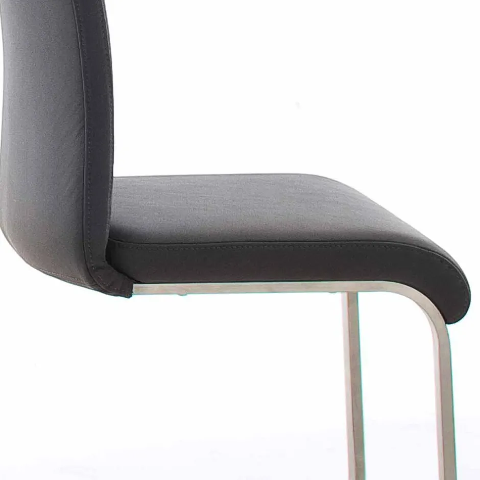 Grauer Lederstuhl mit Edelstahl - Yetarra (2er Set)^Wohnen Clearance