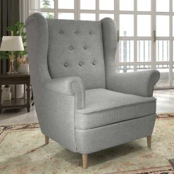 Wohnen Grauer Ohrenbackensessel im Skandi Design - Jagoz