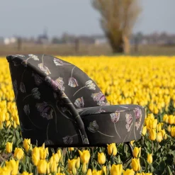 Grauer Samt Sessel mit Tulpen Lila - Kiyoshi^Wohnen