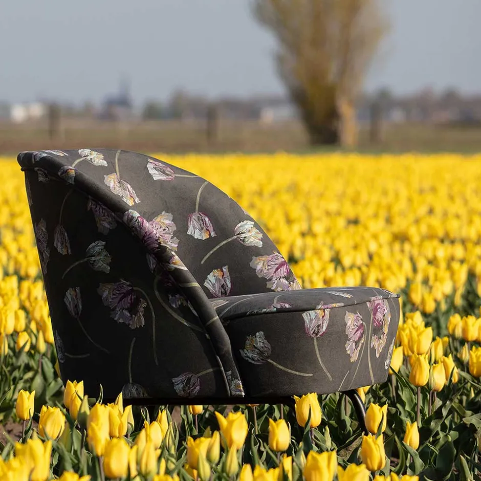 Grauer Samt Sessel mit Tulpen Lila - Kiyoshi^Wohnen