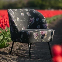 Grauer Samt Sessel mit Tulpen Lila - Kiyoshi^Wohnen