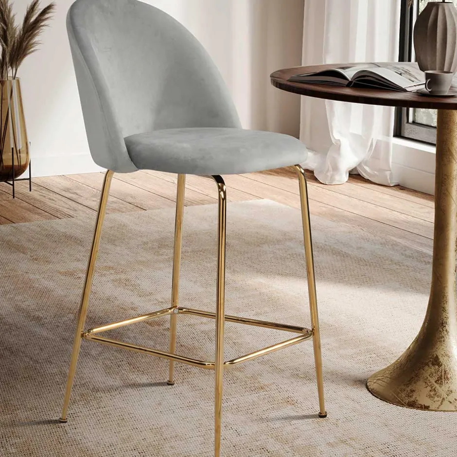 Grauer Samt-Barstuhl im Retro Look - Hovalta (2er Set)^Wohnen