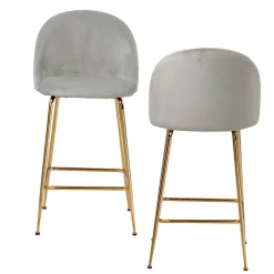 Grauer Samt-Barstuhl im Retro Look - Hovalta (2er Set)^Wohnen