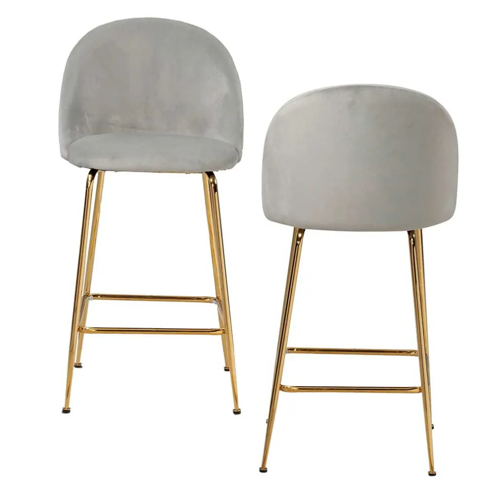 Grauer Samt-Barstuhl im Retro Look - Hovalta (2er Set)^Wohnen