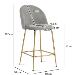 Grauer Samt-Barstuhl im Retro Look - Hovalta (2er Set)^Wohnen