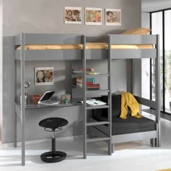 Graues Hochbett mit Schlafsessel - Rienas (zweiteilig)^Wohnen