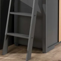 Kinder Wohnen Graues Hochbett mit Schreibtisch - Mystik (dreiteilig)