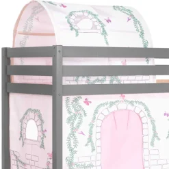 Kinder Wohnen Graues Hochbettgestell mit Spieltunnel & Vorhang - Sercan