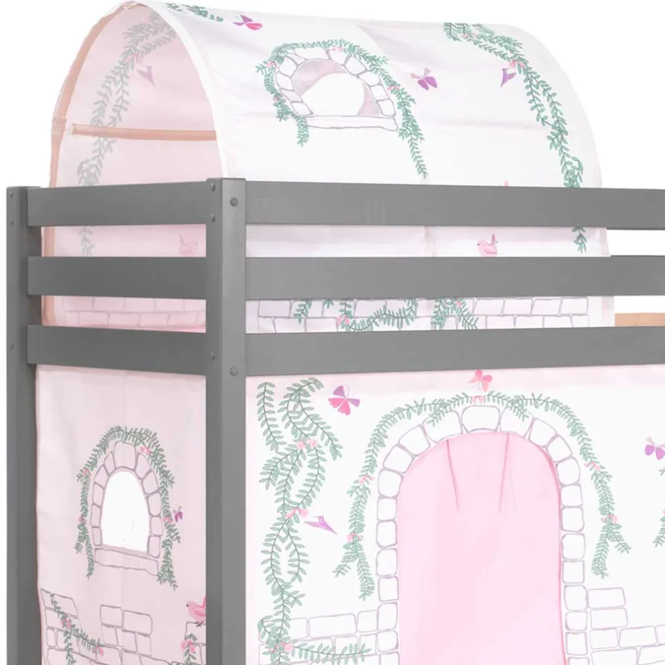 Kinder Wohnen Graues Hochbettgestell mit Spieltunnel & Vorhang - Sercan