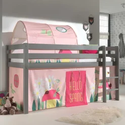 Kinder Wohnen Graues Kiefernholz-Hochbettgestell mit Spieltunnel - Dannys