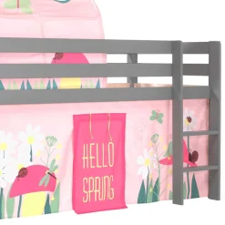 Kinder Wohnen Graues Kiefernholz-Hochbettgestell mit Spieltunnel - Dannys