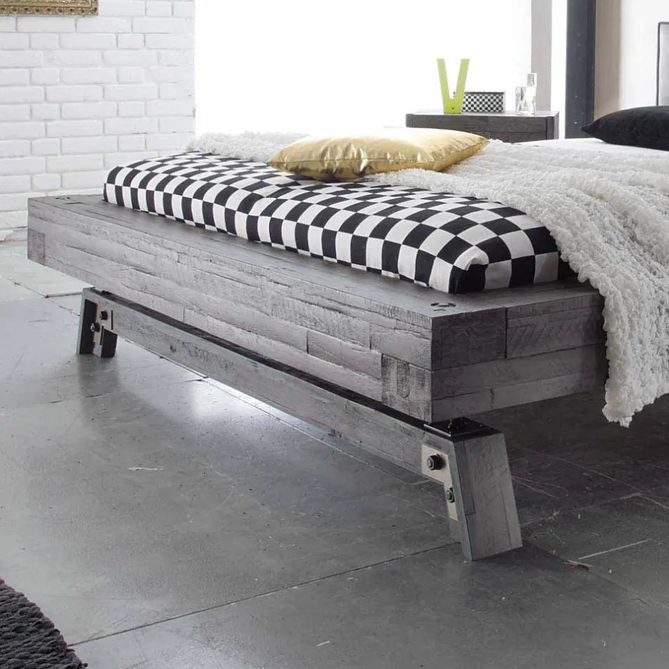 Graues Massivholzbett Firendra im Vintage Industry Style^Wohnen New